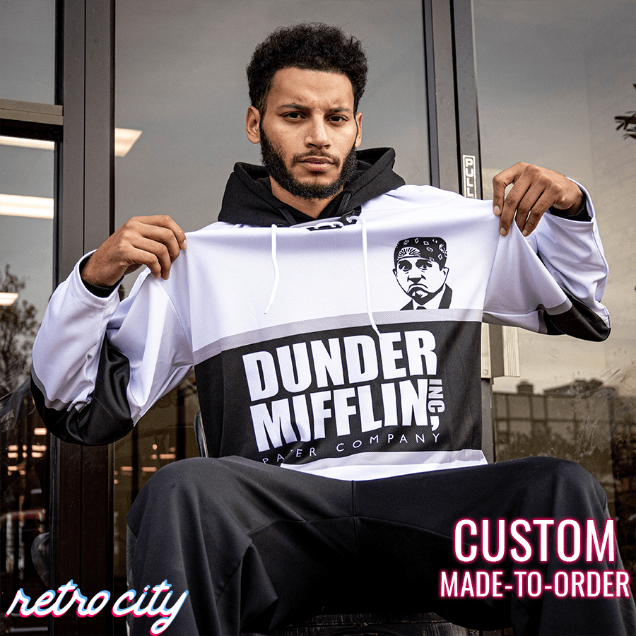 Retro City Threads Dunder Mifflin 'The Office' Custom Hockey Jersey - Detail View