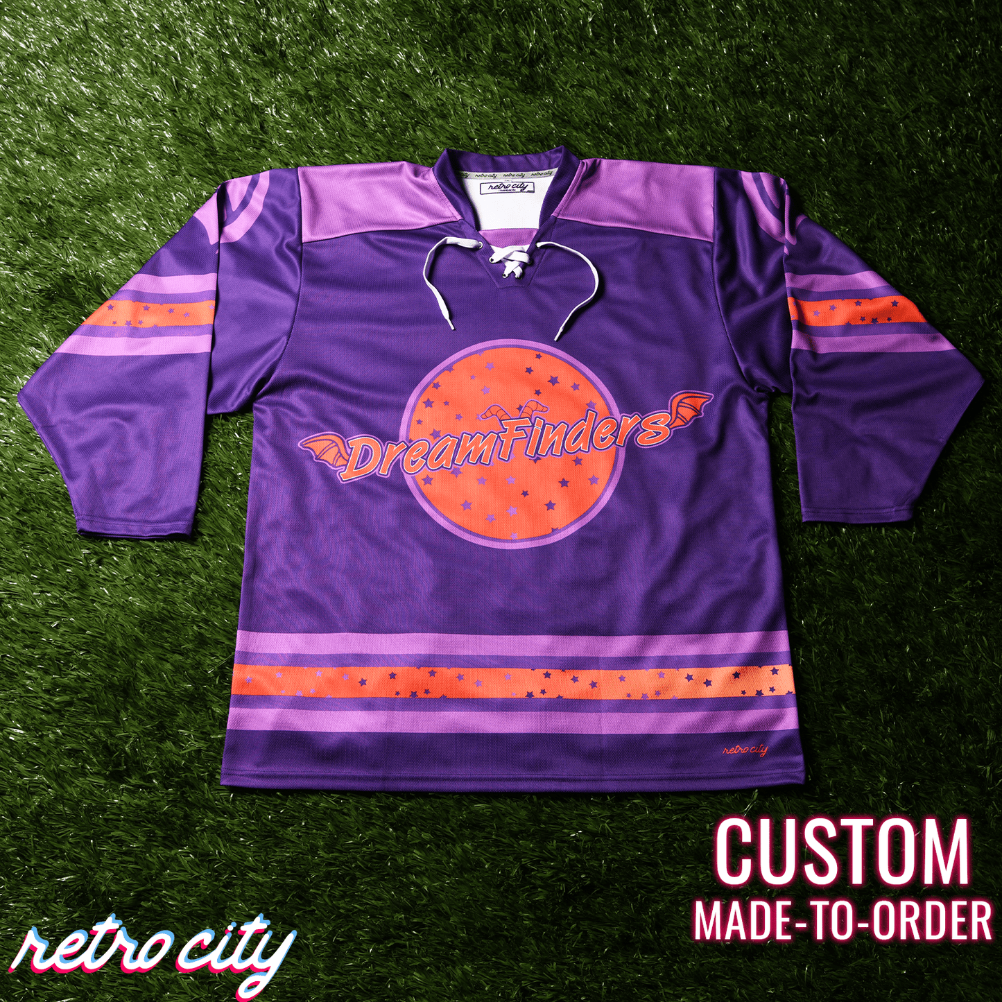 Retro City Threads Dreamfinders Lace-up Hockey Jersey Sweater - Detail View