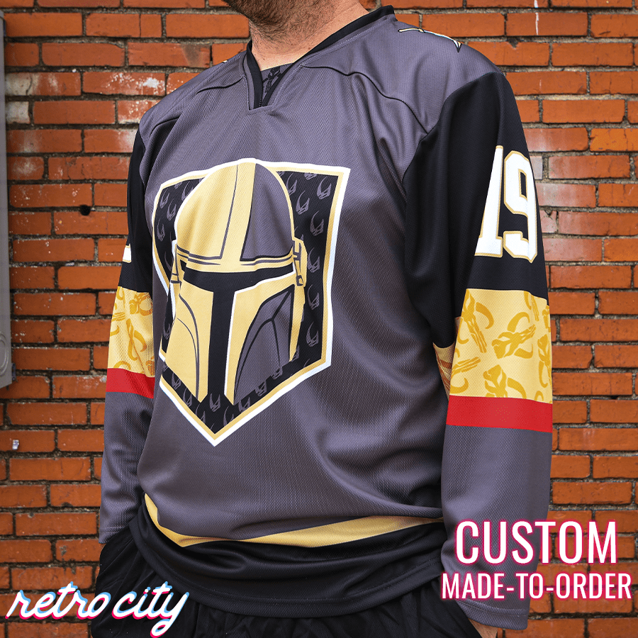 Retro City Threads Mando Bounty Hunter Hockey Jersey Sweater - Detail View