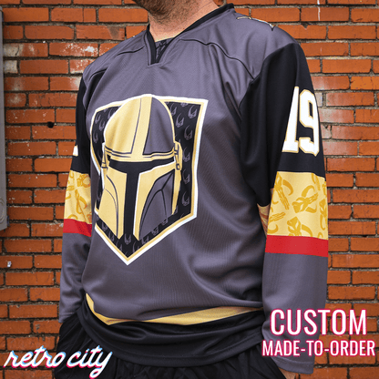 Retro City Threads Mando Bounty Hunter Hockey Jersey Sweater - Detail View