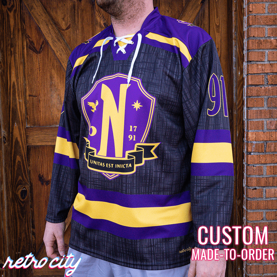 Retro City Threads Nevermore Academy Lace-Up Hockey Jersey Sweater - Detail View