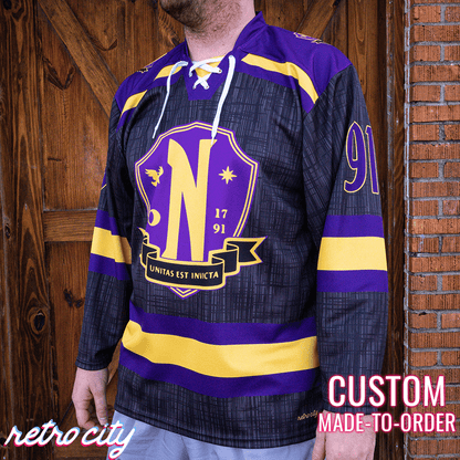 Retro City Threads Nevermore Academy Lace-Up Hockey Jersey Sweater - Detail View