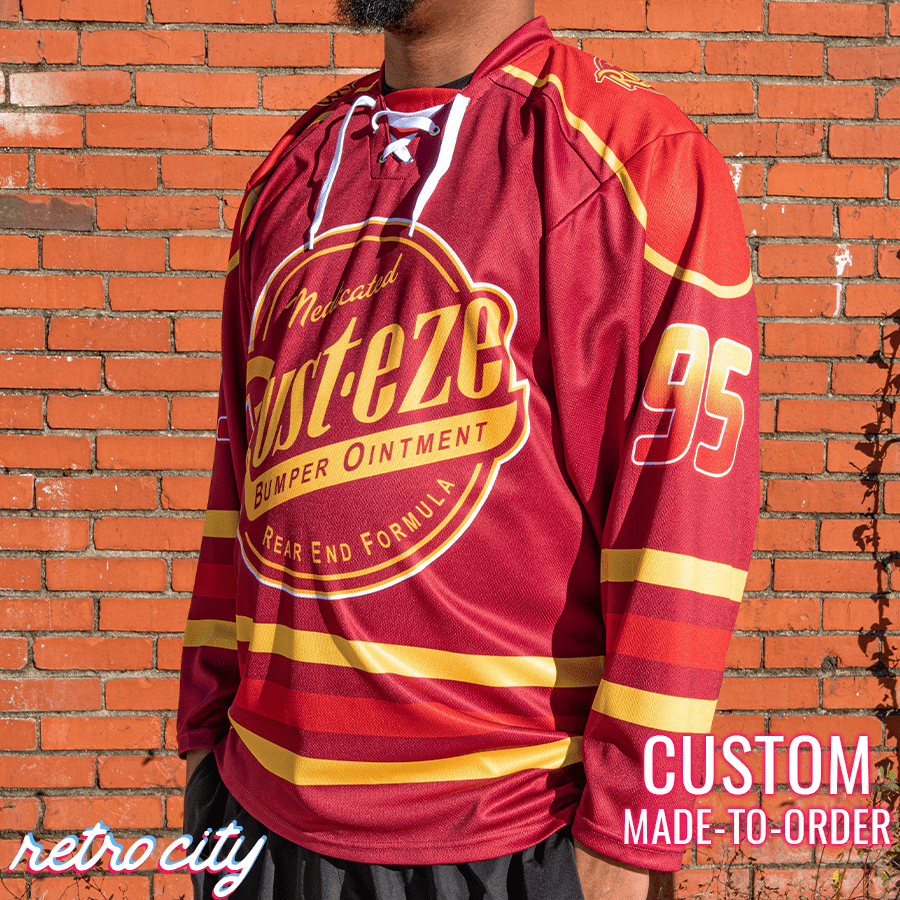 Retro City Threads Rust-eze Radiator Springs Lace-up Hockey Jersey - Detail View