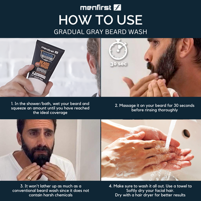Menfirst Gradual Gray - Beard Wash - Natural Darkening Formula - 3 Pack - 4.6 Oz Each - MENLL