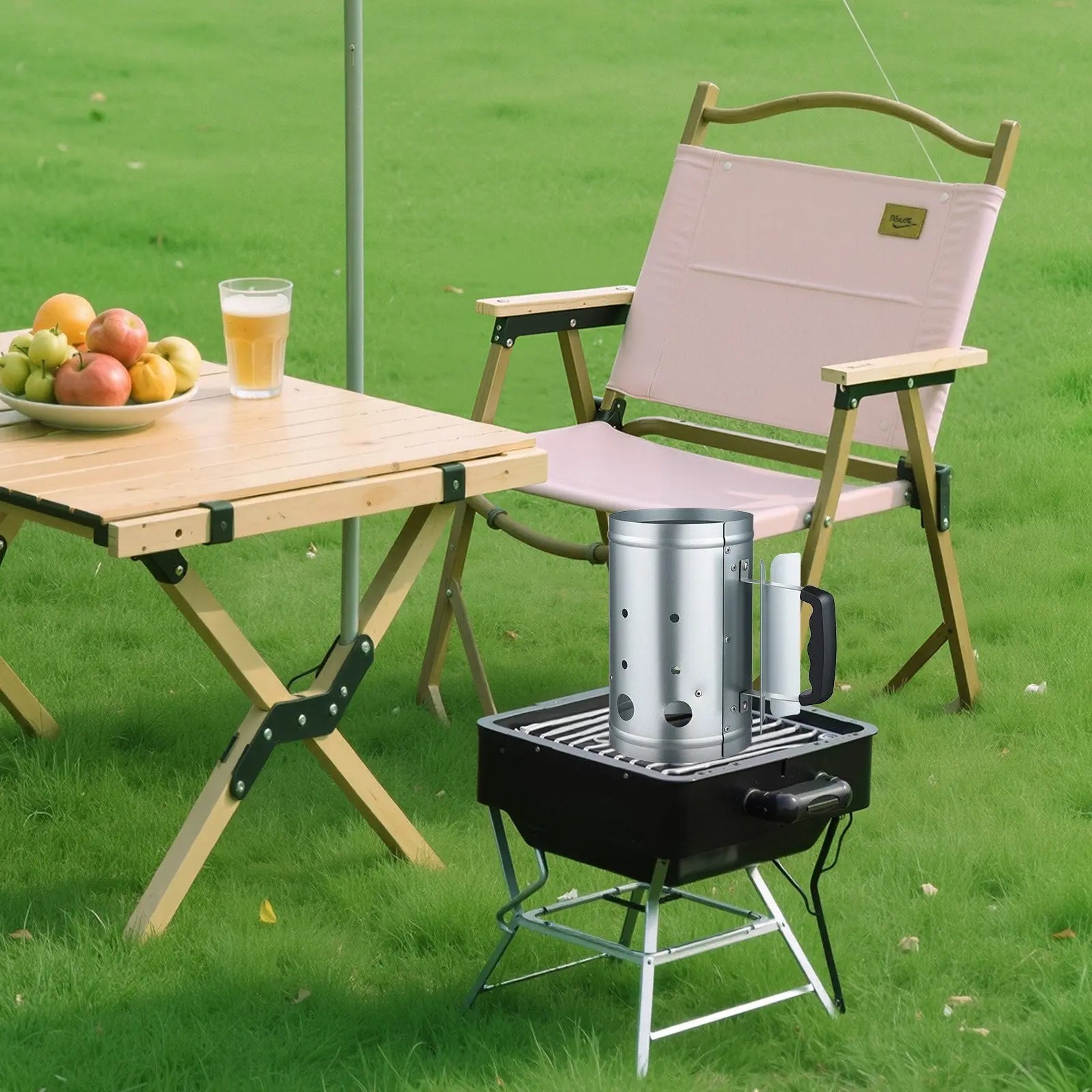 Charcoal Chimney Starter Heavy Duty Steel 4 Lbs Capacity BBQ Grill Fireplace MENLL