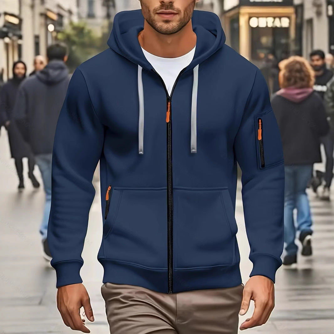MENLL Zipper Hoodie Men's Sports Casual Cardigan Coat Warm Fleece