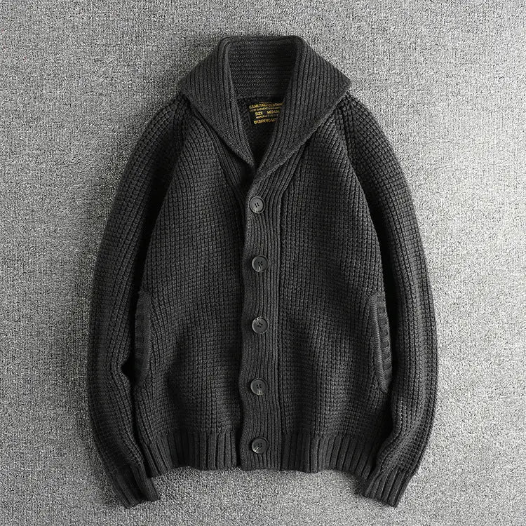 Men's Vintage Wool Cardigan Sweater, Loose Fit Knit, Sapphire Blue, Cozy Casual Wear - MENLL