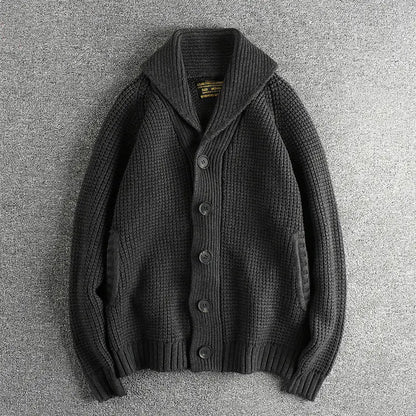 Men's Vintage Wool Cardigan Sweater, Loose Fit Knit, Sapphire Blue, Cozy Casual Wear - MENLL