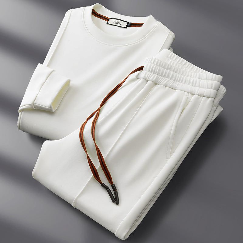 Beige Mens Casual Sweater Set with Drawstring Joggers, Round Neck Loungewear for Men - Accessories - View 9