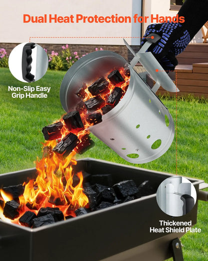 Charcoal Chimney Starter Heavy Duty Steel 4 Lbs Capacity BBQ Grill Fireplace MENLL