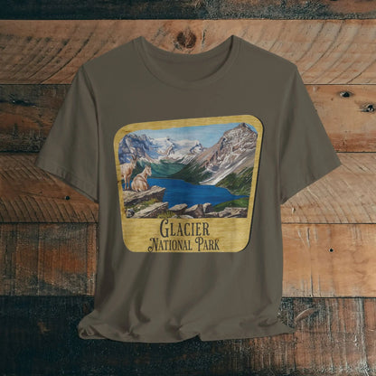 Glacier National Park Unisex Fit Short Sleeve T-Shirt Wood Sign Park Service Apparel