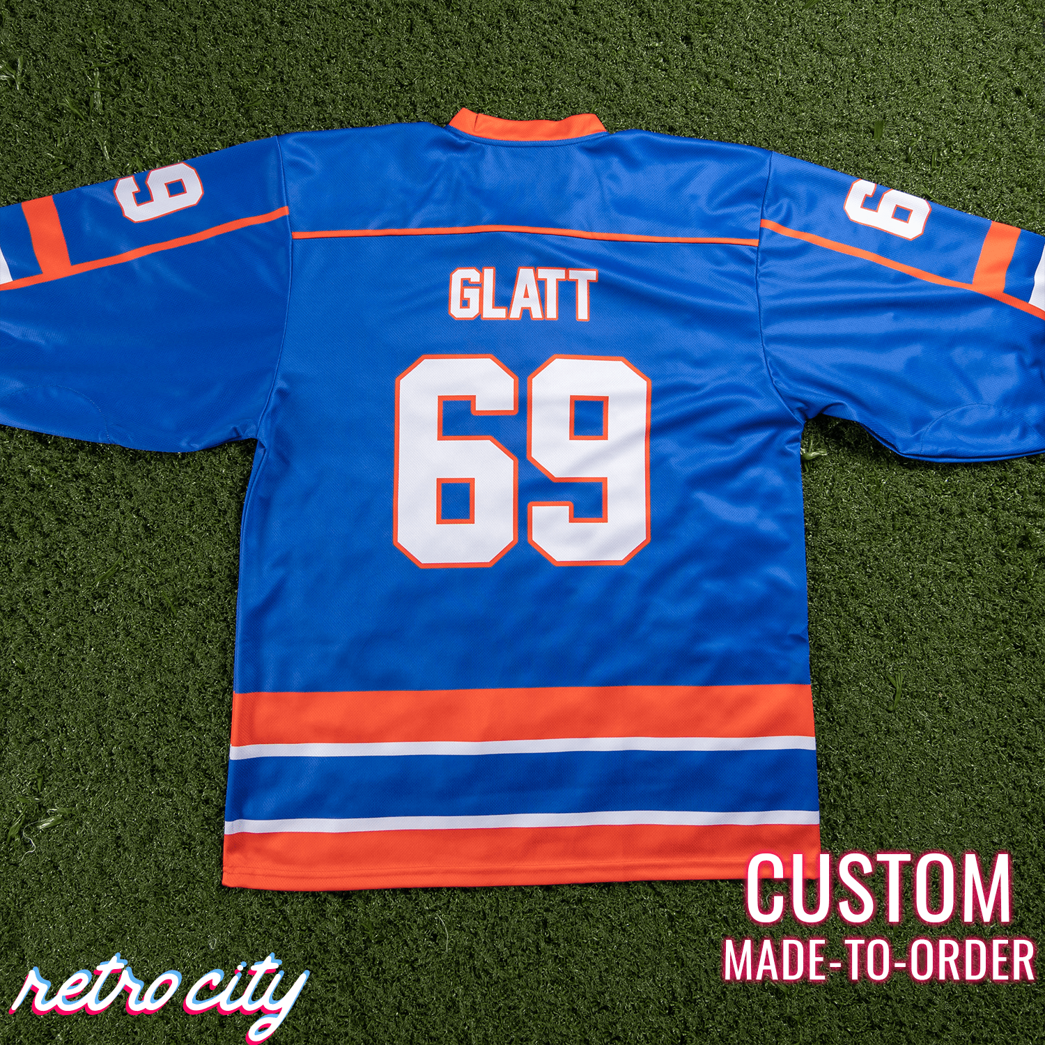 Retro City Threads Goon Halifax Highlanders Doug Glatt Custom Lace-Up Hockey Jersey - Close Up