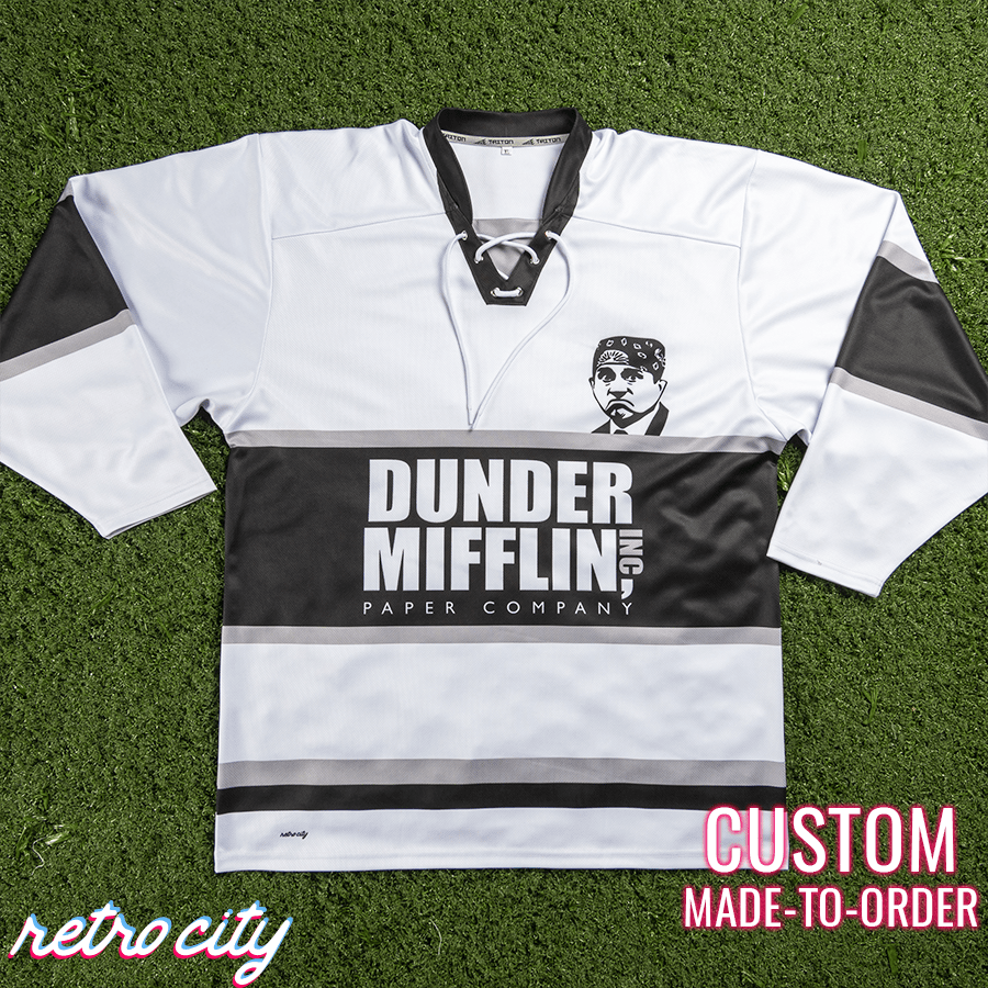 Retro City Threads Dunder Mifflin 'The Office' Custom Hockey Jersey - Close Up