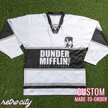 Retro City Threads Dunder Mifflin 'The Office' Custom Hockey Jersey - Close Up