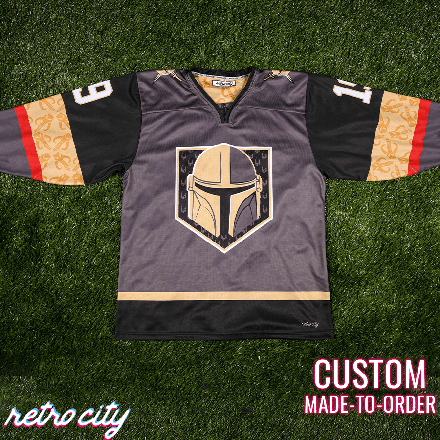 Retro City Threads Mando Bounty Hunter Hockey Jersey Sweater - Close Up