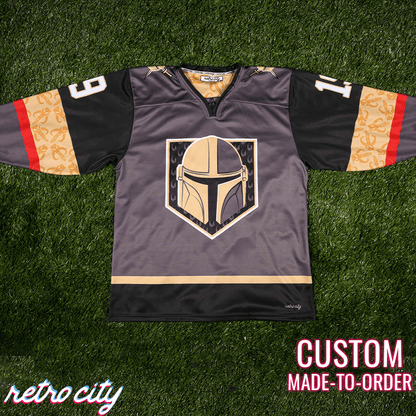 Retro City Threads Mando Bounty Hunter Hockey Jersey Sweater - Close Up