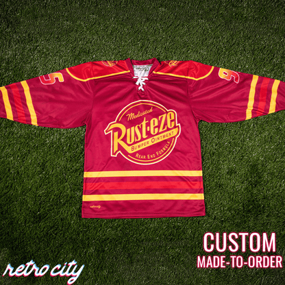 Retro City Threads Rust-eze Radiator Springs Lace-up Hockey Jersey - Close Up
