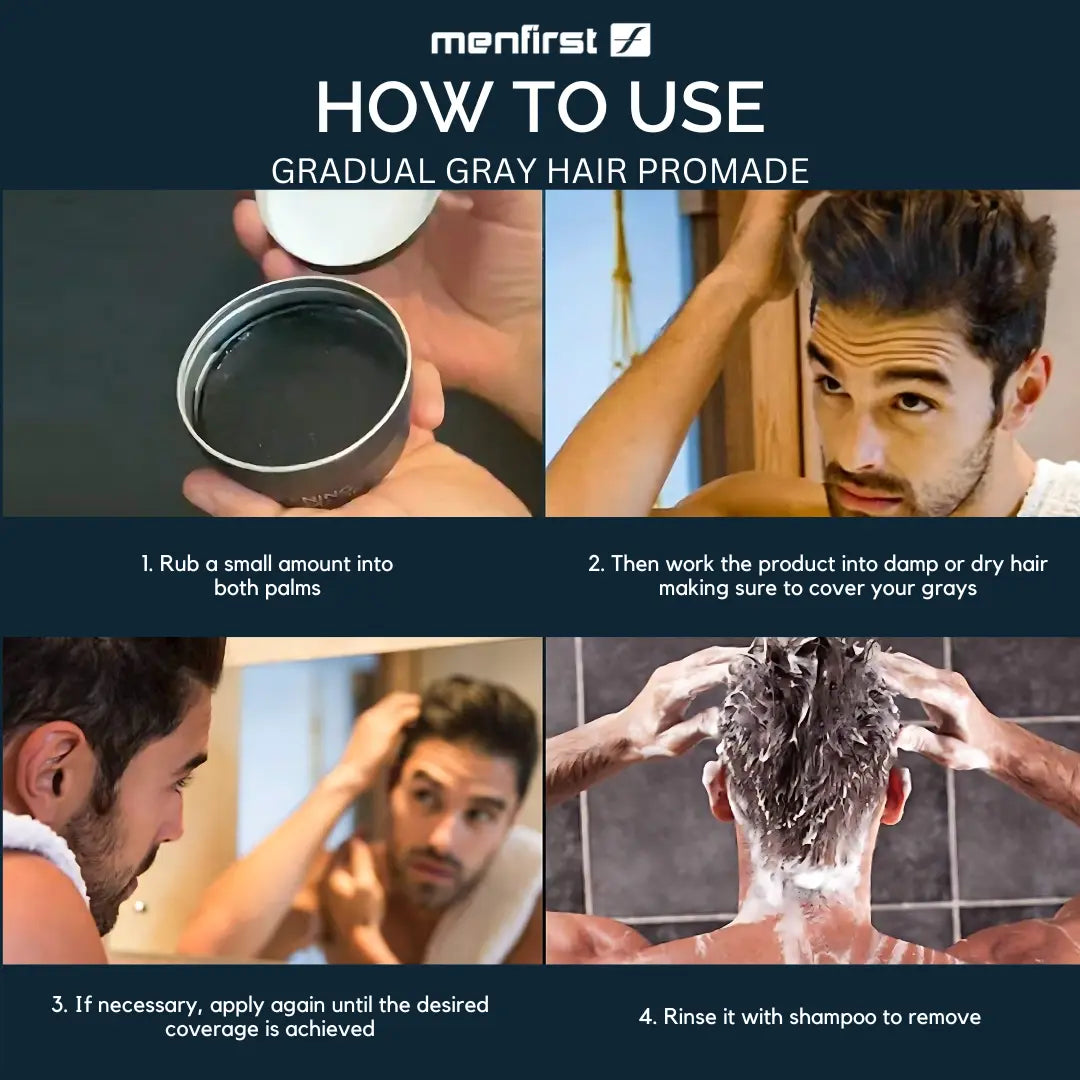 Menfirst Gradual Gray - Good Bye Gray Hair- 3-in-1 Shampoo + Beard Wash & Darkening Pomade - 3 Pack Bundle Menfirst