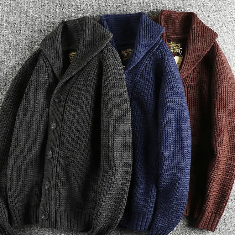 Men's Vintage Wool Cardigan Sweater, Loose Fit Knit, Sapphire Blue, Cozy Casual Wear - MENLL