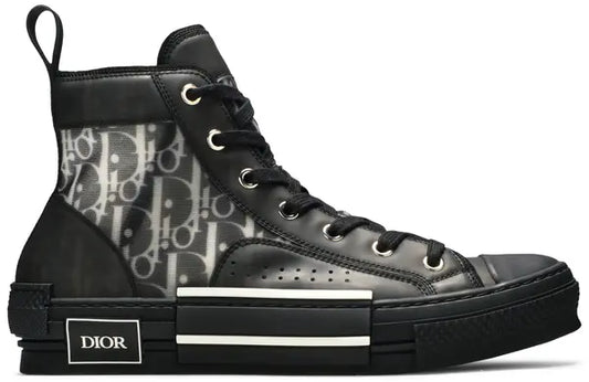 Dior B23 High 2020 'Dior Oblique' sneakers with translucent upper and iconic monogram pattern in black and white.