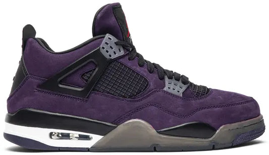 Travis Scott x Air Jordan 4 Purple Suede sneakers with white midsole, exclusive design.
