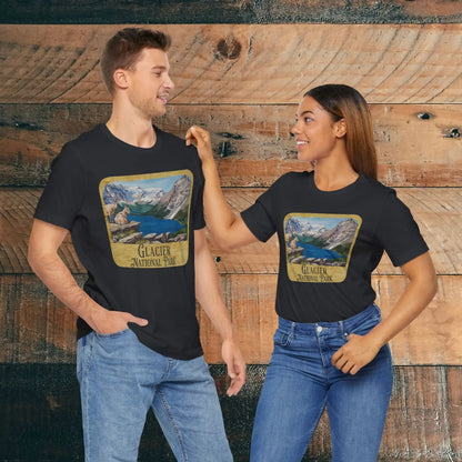 Glacier National Park Unisex Fit Short Sleeve T-Shirt Wood Sign Park Service Apparel