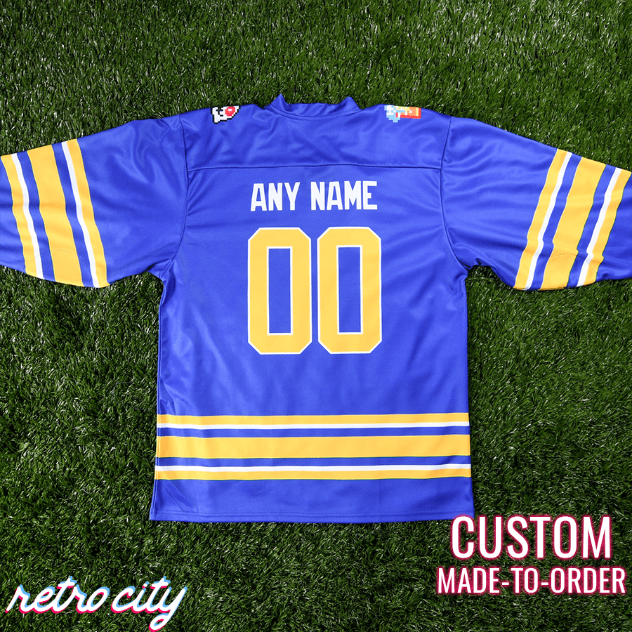 Retro City Threads Retro City Threads Buffalo Sabres Bubble Bobble 8-Bit Custom Hockey Jersey - Full View