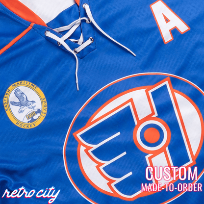 Retro City Threads Goon Halifax Highlanders Doug Glatt Custom Lace-Up Hockey Jersey - Full View