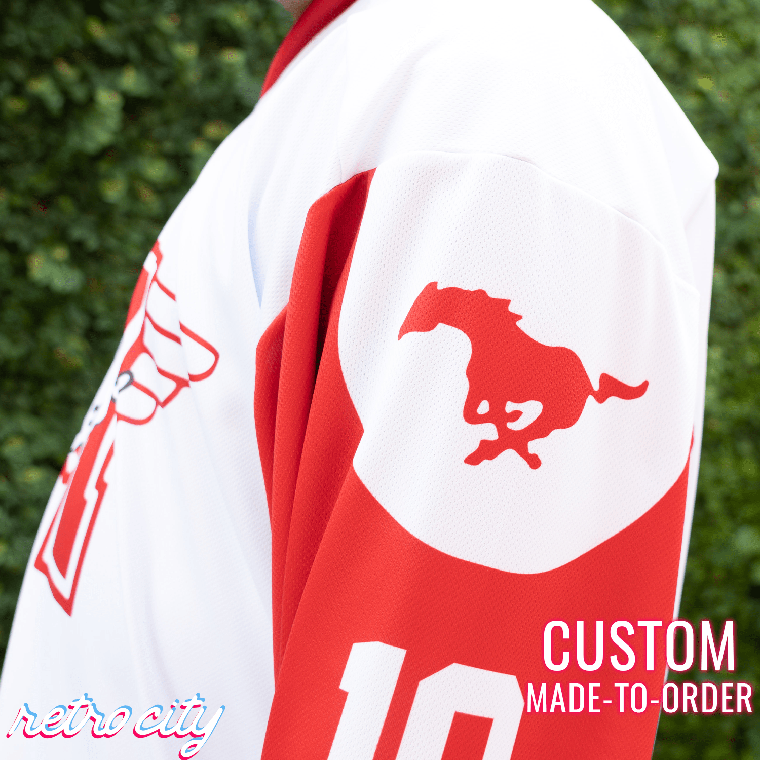 Retro City Threads Dean Youngblood Hamilton Mustangs Custom Hockey Jersey - Detail View
