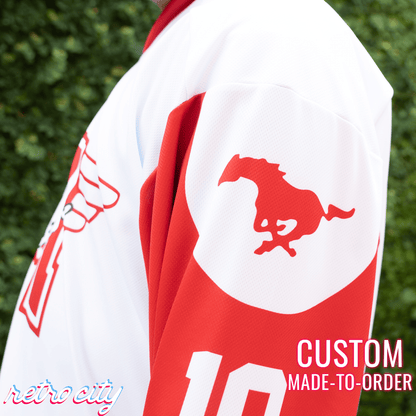 Retro City Threads Dean Youngblood Hamilton Mustangs Custom Hockey Jersey - Detail View