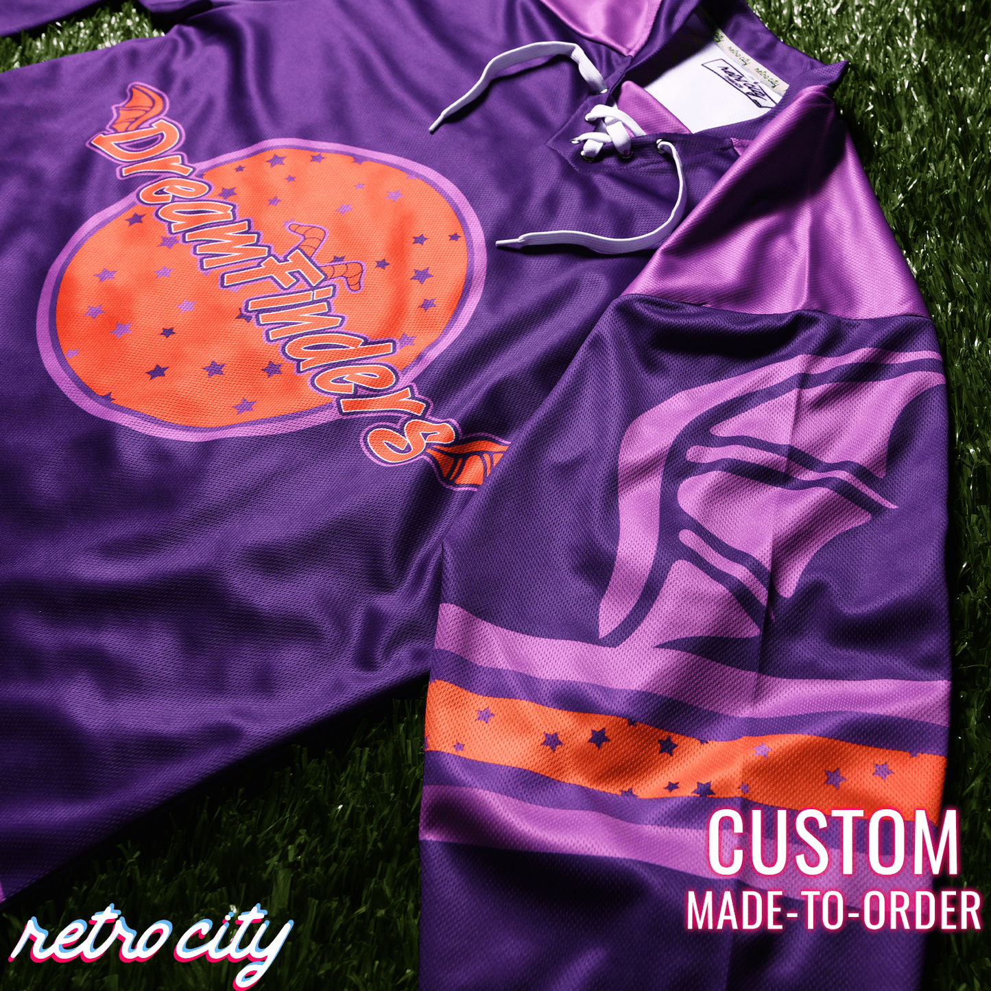 Retro City Threads Dreamfinders Lace-up Hockey Jersey Sweater - Close Up