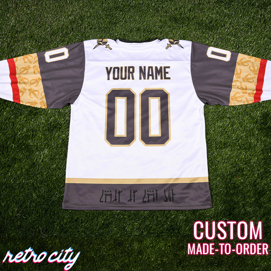 Retro City Threads Mando Bounty Hunter Hockey Jersey Sweater (White) - Full View