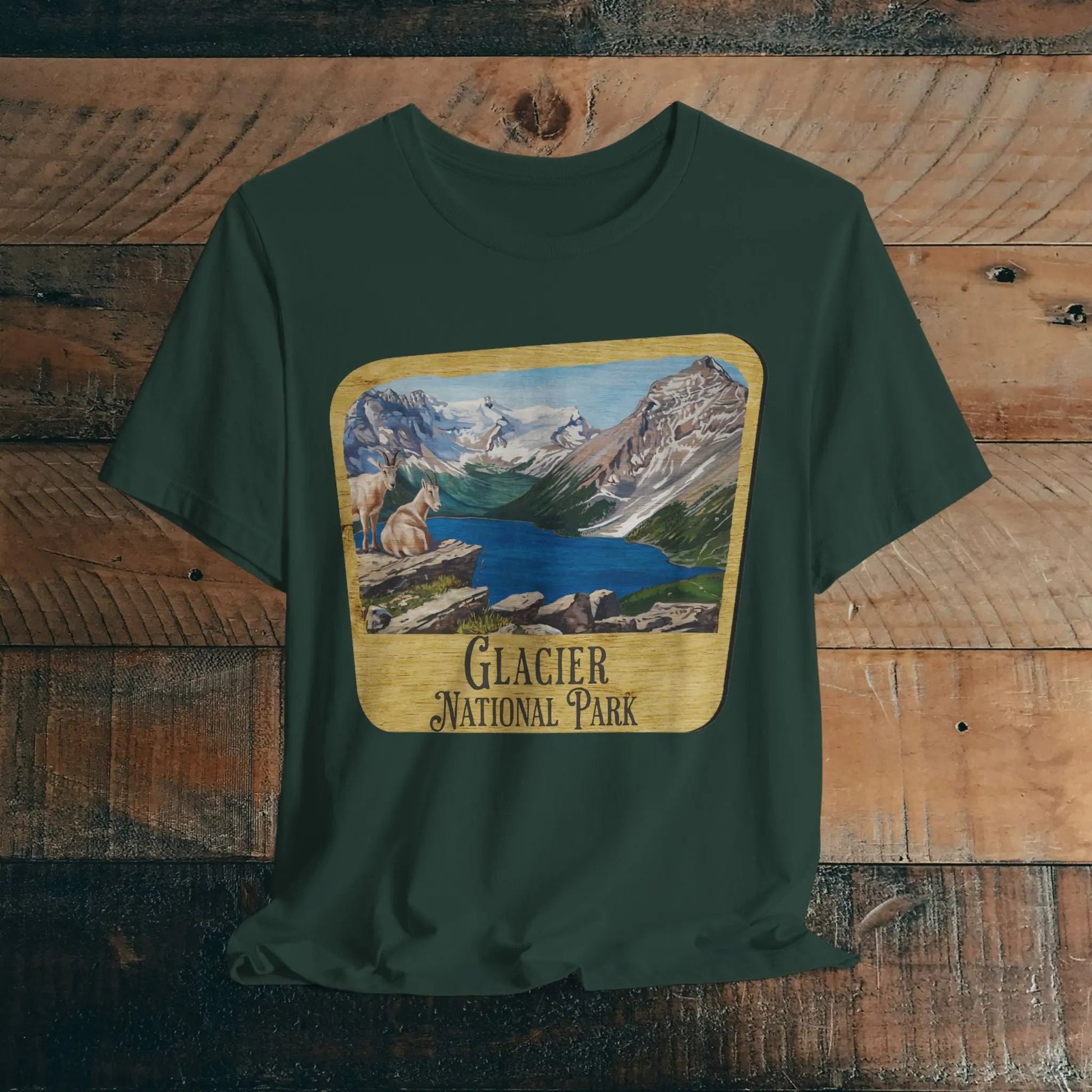 Glacier National Park Unisex Fit Short Sleeve T-Shirt Wood Sign Park Service Apparel