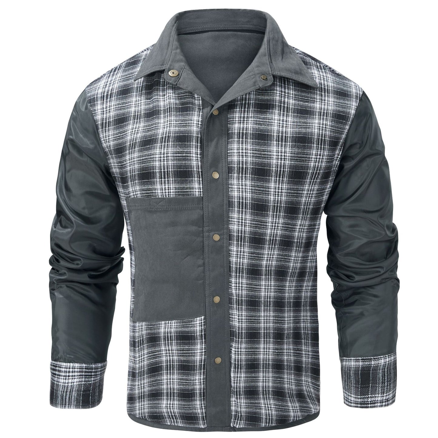 Men's Lapel Plaid Flannel Casual Retro Western Style Jacket In Gray, Black, Khaki And Blue Sizes S To XXL by MENLL