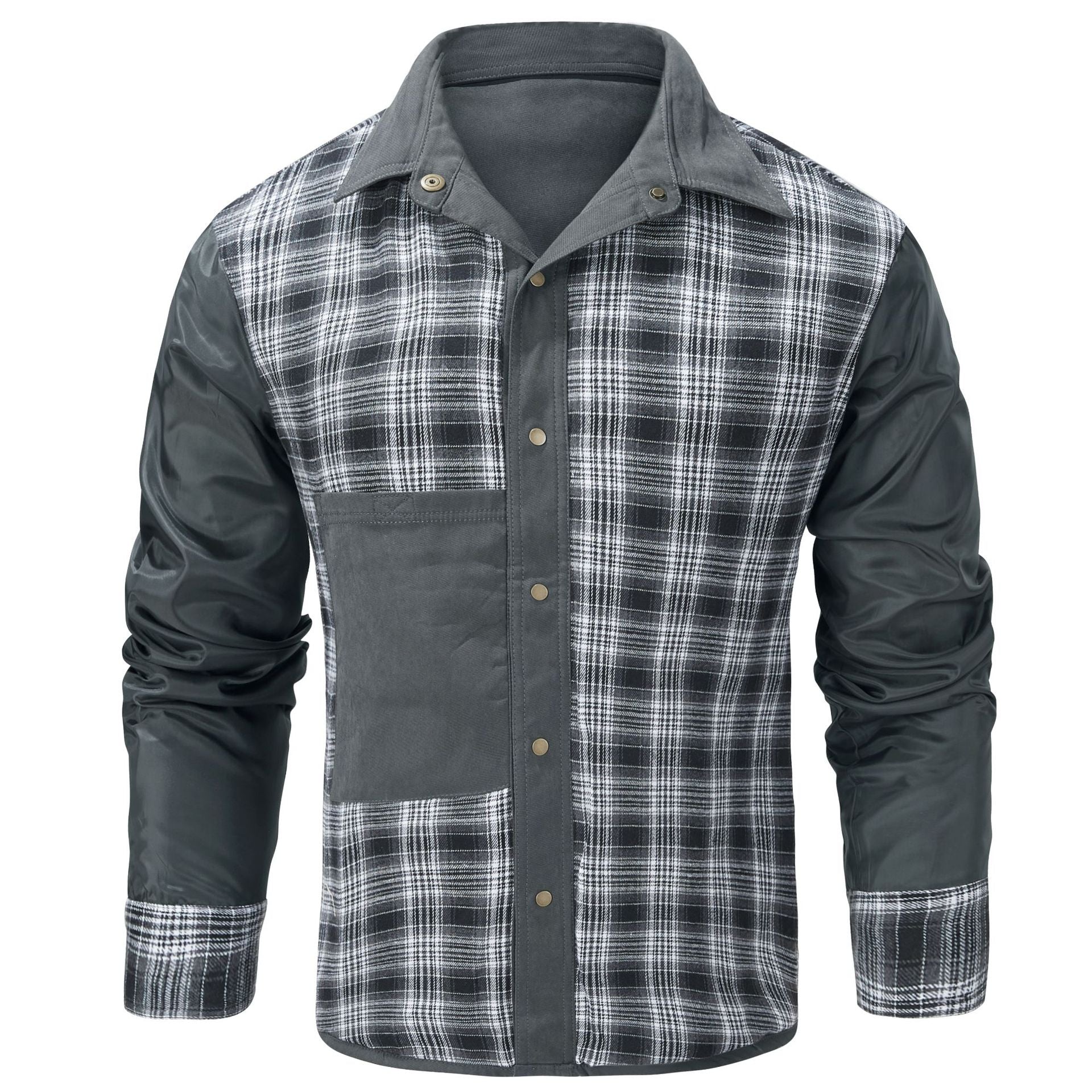 Men's Lapel Plaid Flannel Casual Retro Western Style Jacket In Gray, Black, Khaki And Blue Sizes S To XXL by MENLL