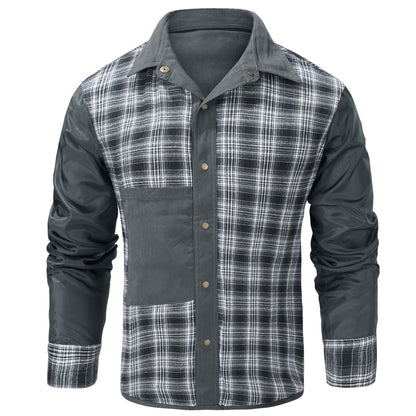 Men's Lapel Plaid Flannel Casual Retro Western Style Jacket In Gray, Black, Khaki And Blue Sizes S To XXL by MENLL