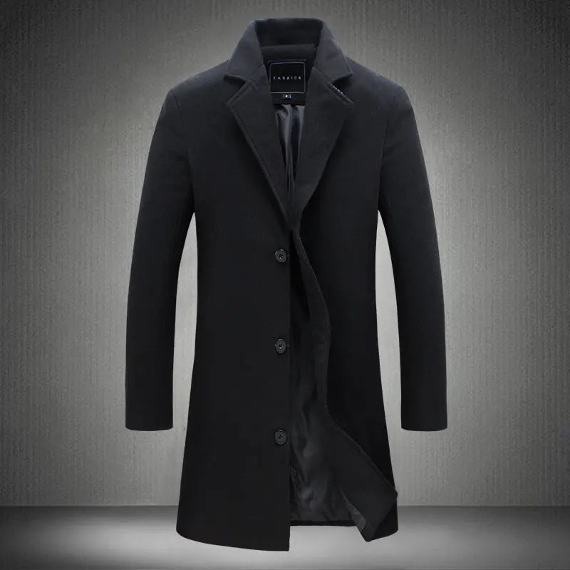 Autumn And Winter New Mens Solid Color Casual Business Woolen Coats MENLL