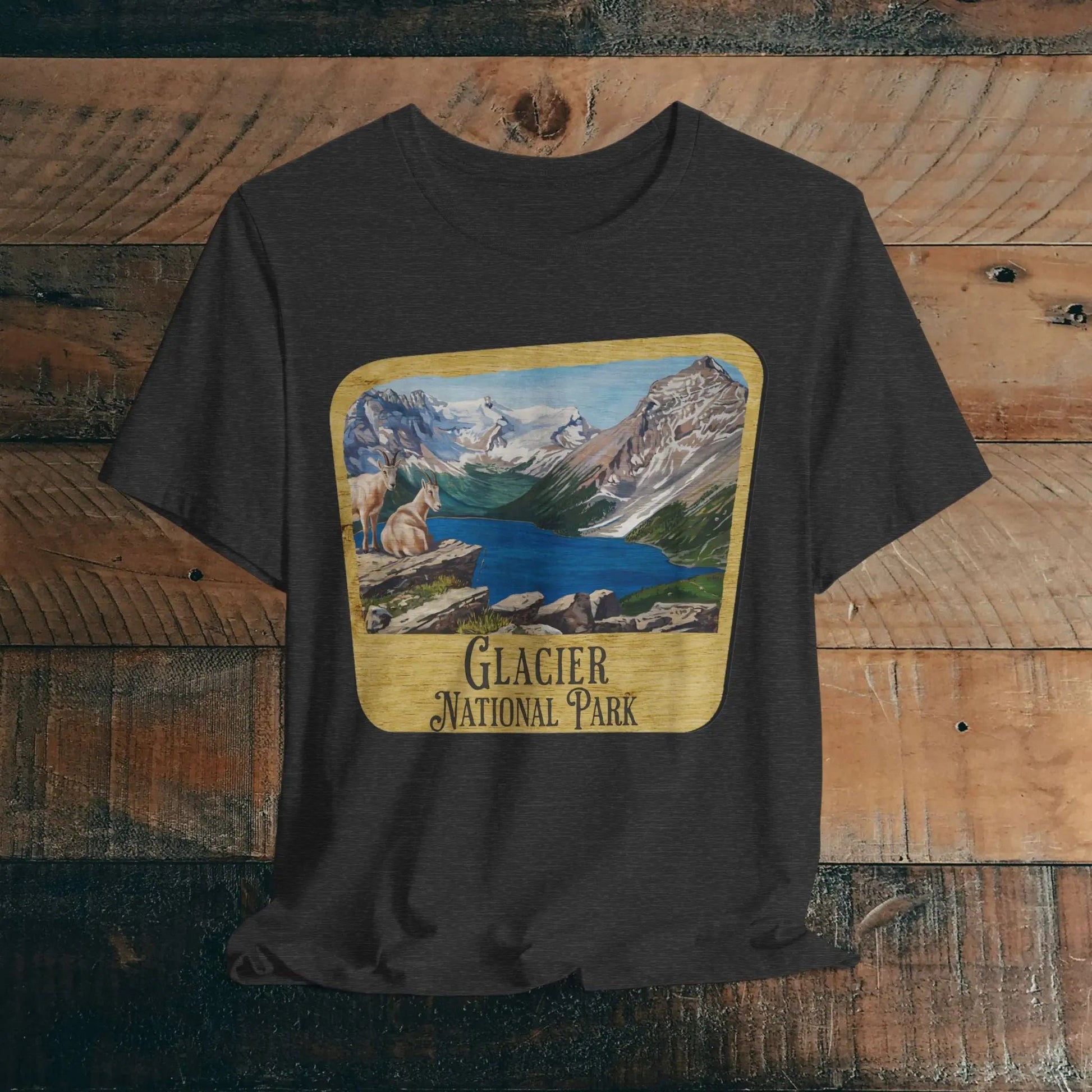 Glacier National Park Unisex Fit Short Sleeve T-Shirt Wood Sign Park Service Apparel