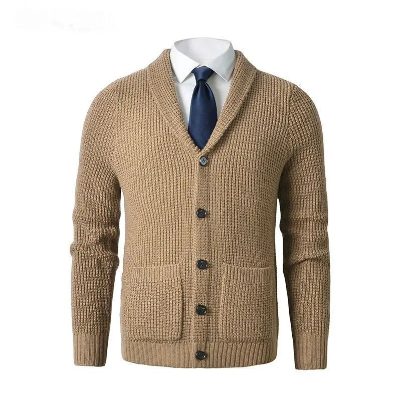 Wool Cardigan For Men, Knitted Cardigan Sweater, Classic V Neck, Button Front, Business Casual Knitwear - MENLL