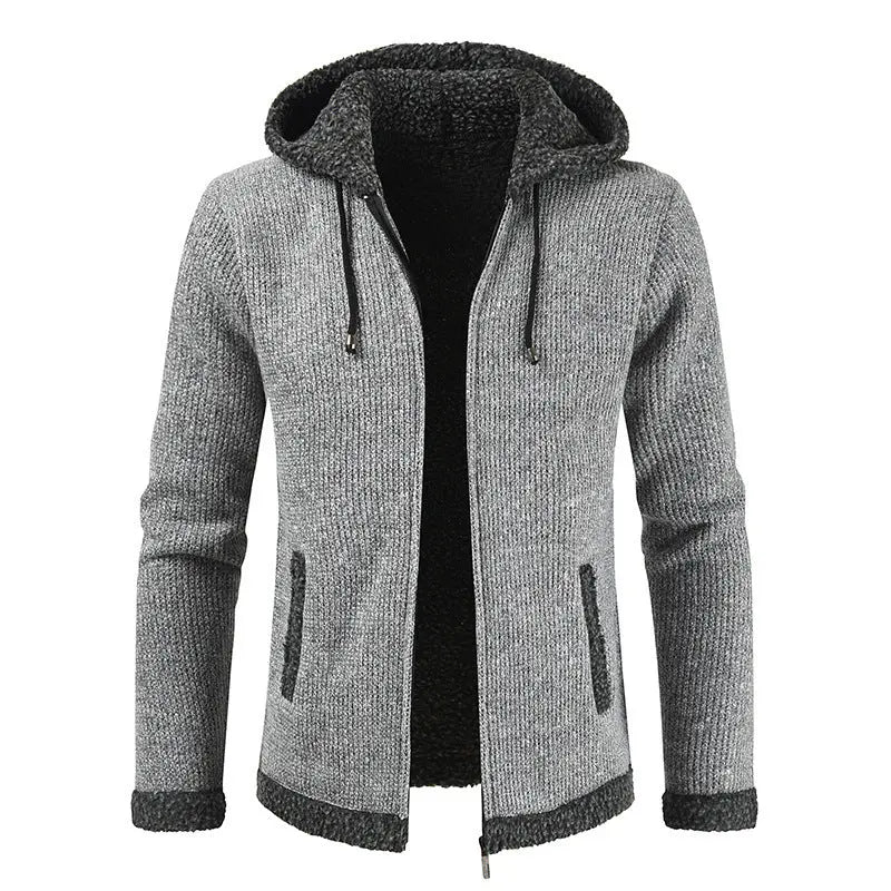 Hooded Sweater Jacket Chemical Fiber Blended Fleece Lined Outerwear - MENLL