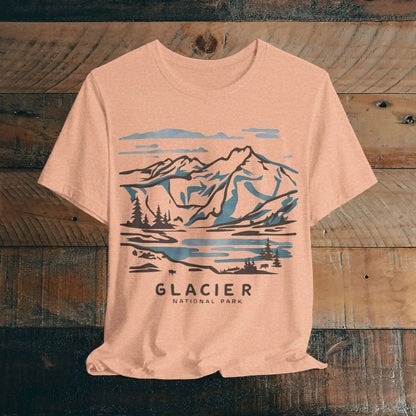 Glacier National Park Unisex Fit Soft T-Shirt Watercolor Line Art