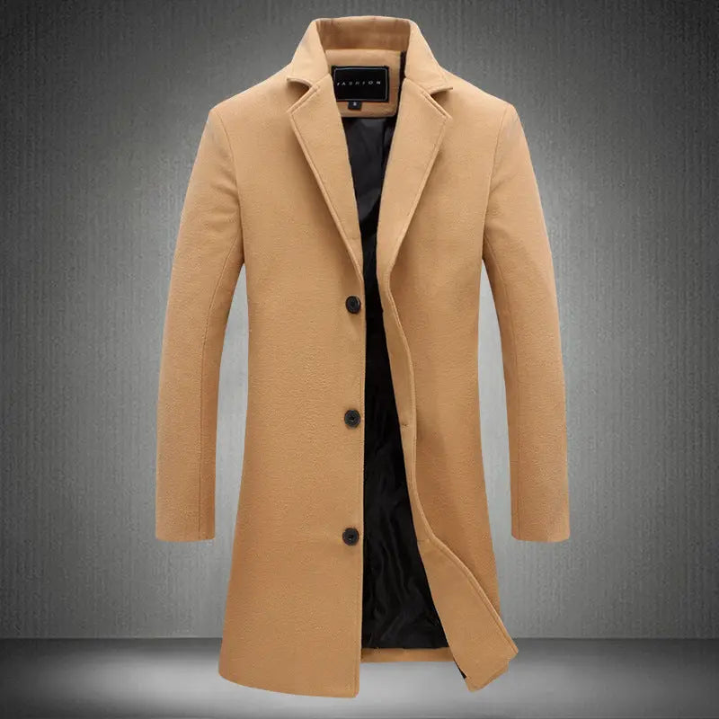 Autumn And Winter New Mens Solid Color Casual Business Woolen Coats MENLL
