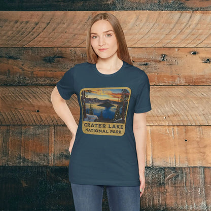 Crater Lake National Park Unisex Fit Short Sleeve T-Shirt Wood Sign