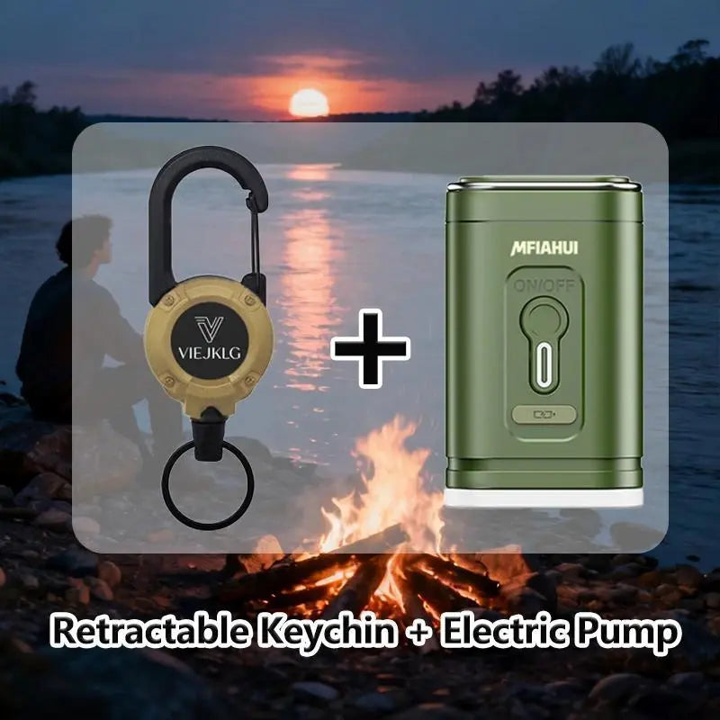 2026 Portable Air Pump With Retractable Keychain And Three-Level Adjustable Light For Quick Inflation And Pumping,Ideal For Camping, Travel, And Home Storage. MENLL