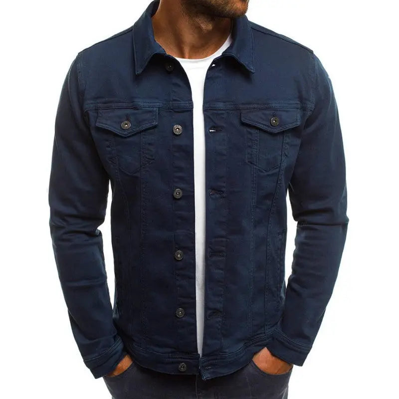 Men Denim Jacket Casual 95 Percent Cotton Breathable Button Front Everyday Streetwear - MENLL