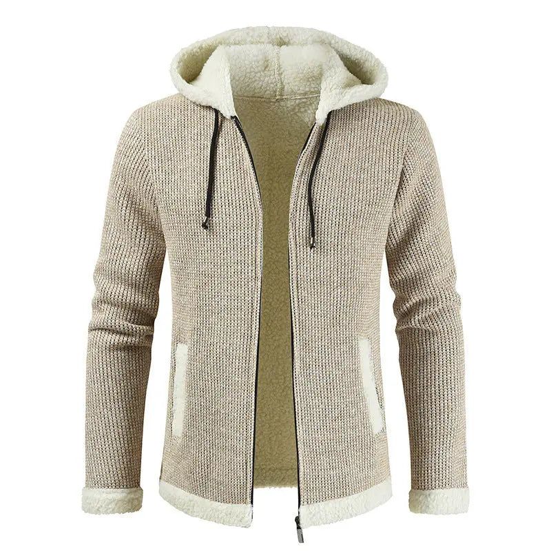 Hooded Sweater Jacket Chemical Fiber Blended Fleece Lined Outerwear - MENLL