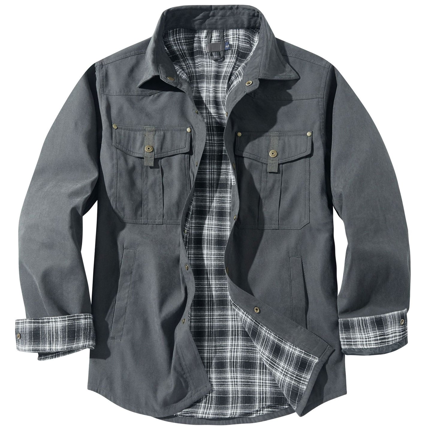 Men's Lapel Plaid Flannel Casual Retro Western Style Jacket In Gray, Black, Khaki And Blue Sizes S To XXL by MENLL