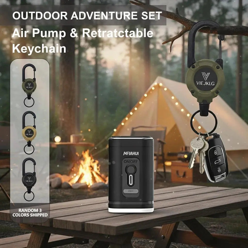 2026 Portable Air Pump With Retractable Keychain And Three-Level Adjustable Light For Quick Inflation And Pumping,Ideal For Camping, Travel, And Home Storage. MENLL