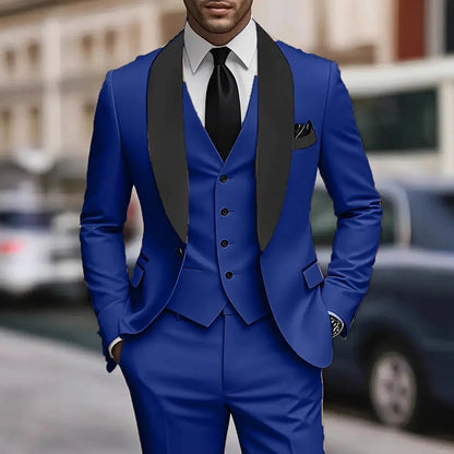 Mens Three Piece Suit Slim Fit Korean Style For Business Casual Polyester Black Navy Gray White - MENLL