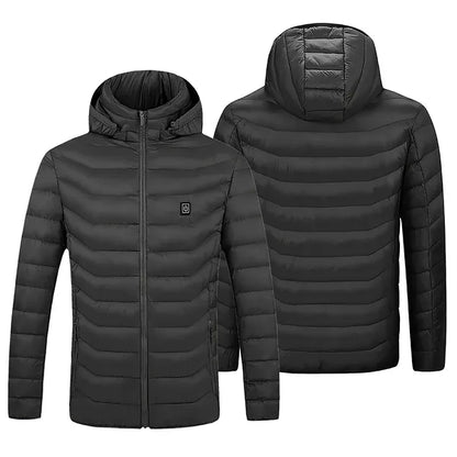 MENLL Heated Jacket Winter Coat Unisex 3-Level Heat 8 Zones Detachable Hood